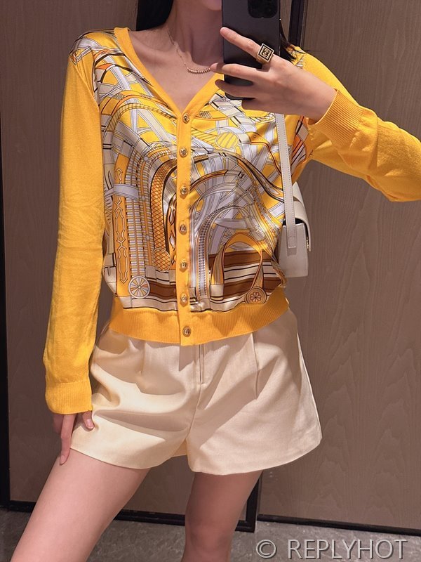 에르메스 실크100% 프린트 니트 풀오버 가디건