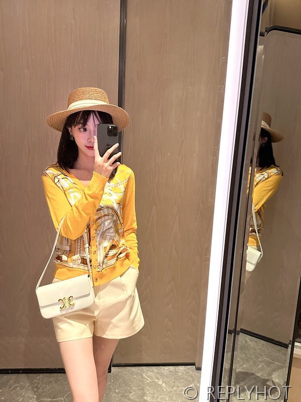 에르메스 실크100% 프린트 니트 풀오버 가디건