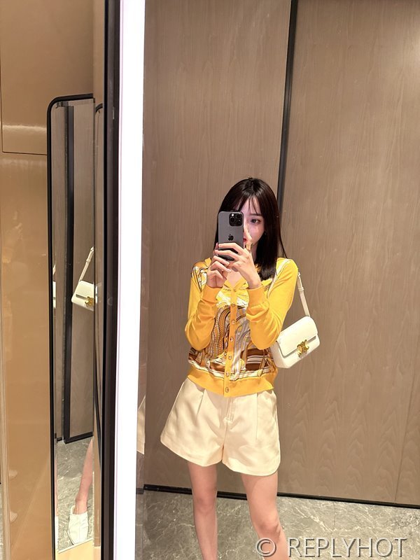 에르메스 실크100% 프린트 니트 풀오버 가디건