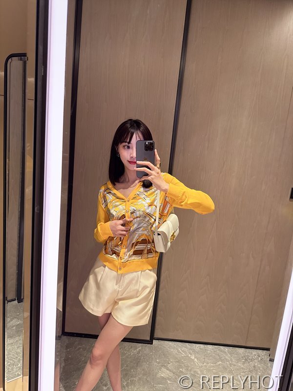 에르메스 실크100% 프린트 니트 풀오버 가디건