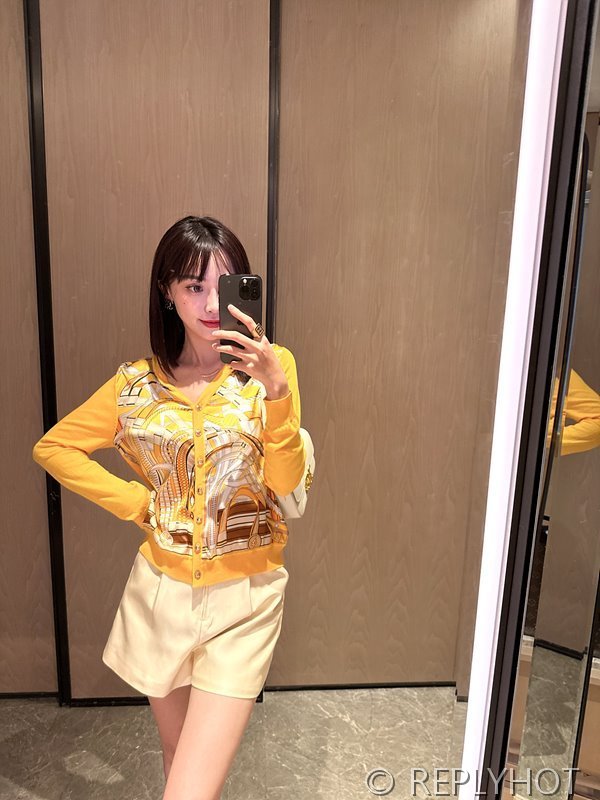 에르메스 실크100% 프린트 니트 풀오버 가디건