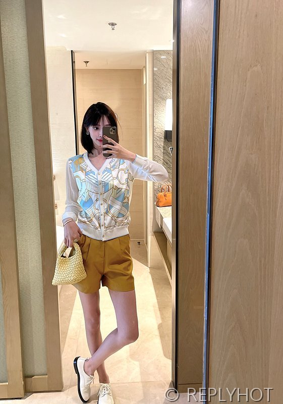 에르메스 실크100% 프린트 니트 풀오버 가디건