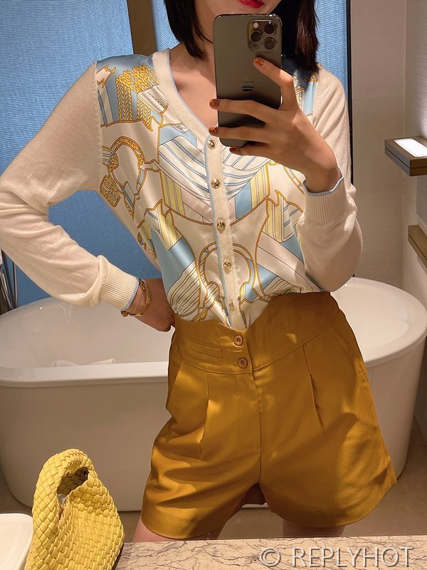 에르메스 실크100% 프린트 니트 풀오버 가디건