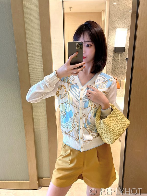 에르메스 실크100% 프린트 니트 풀오버 가디건