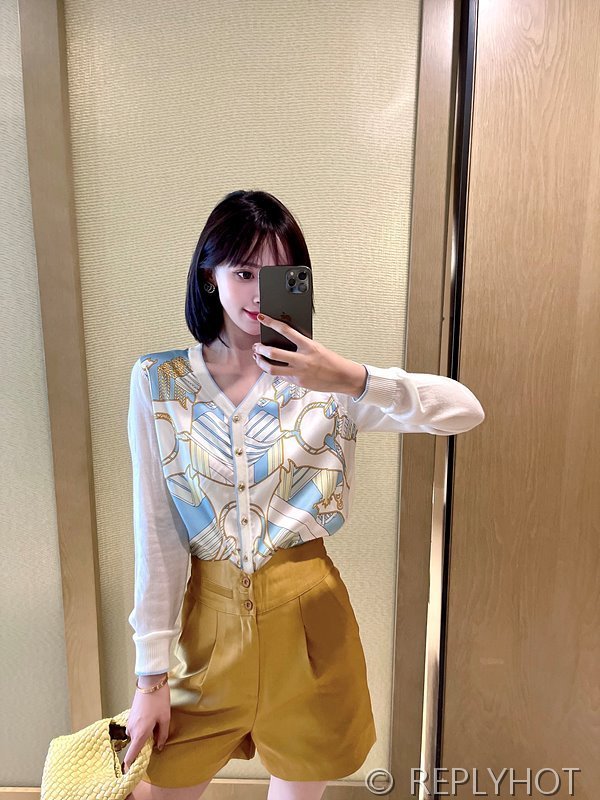 에르메스 실크100% 프린트 니트 풀오버 가디건