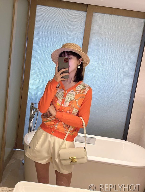 에르메스 실크100% 프린트 니트 풀오버 가디건