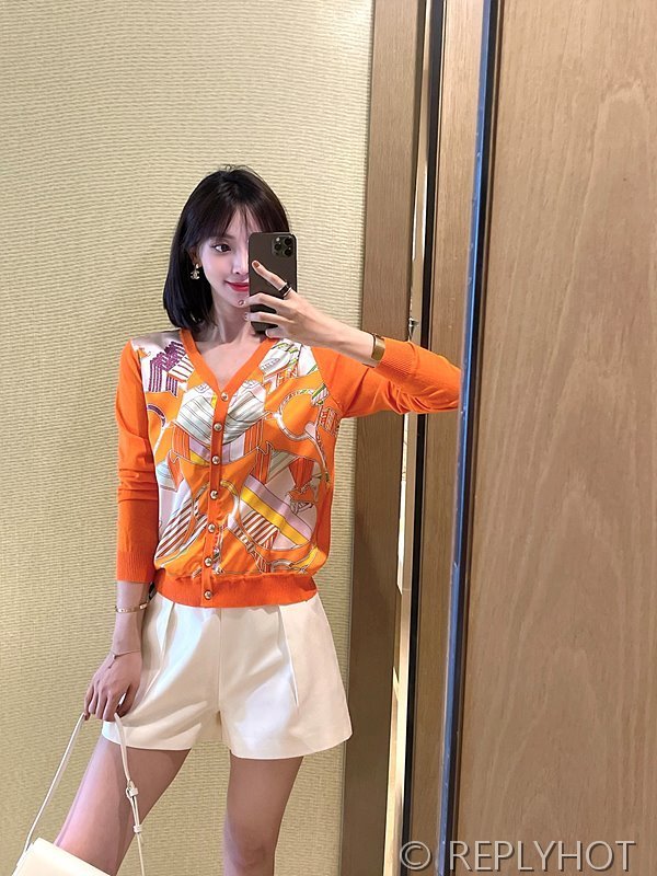 에르메스 실크100% 프린트 니트 풀오버 가디건