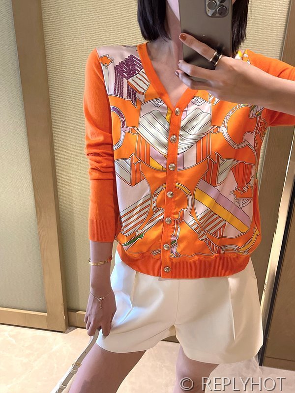 에르메스 실크100% 프린트 니트 풀오버 가디건