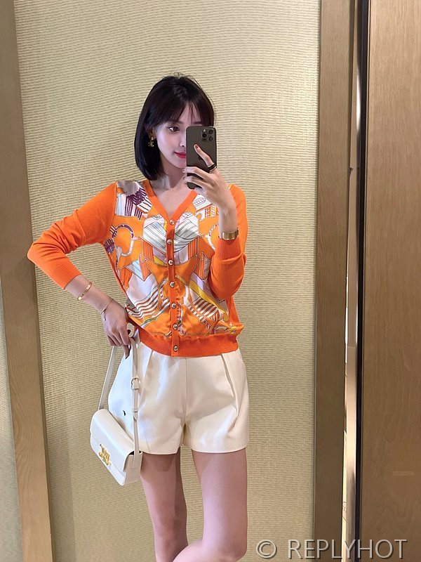 에르메스 실크100% 프린트 니트 풀오버 가디건