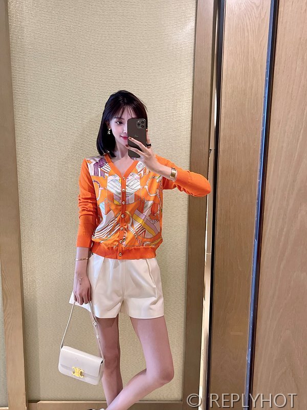 에르메스 실크100% 프린트 니트 풀오버 가디건