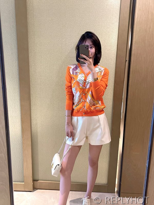 에르메스 실크100% 프린트 니트 풀오버 가디건