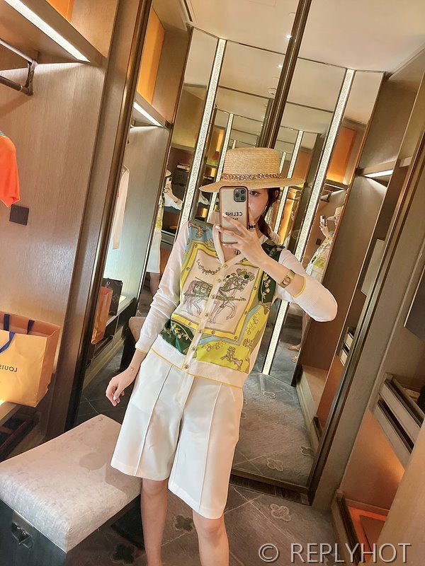 에르메스 실크100% 프린트 니트 풀오버 가디건