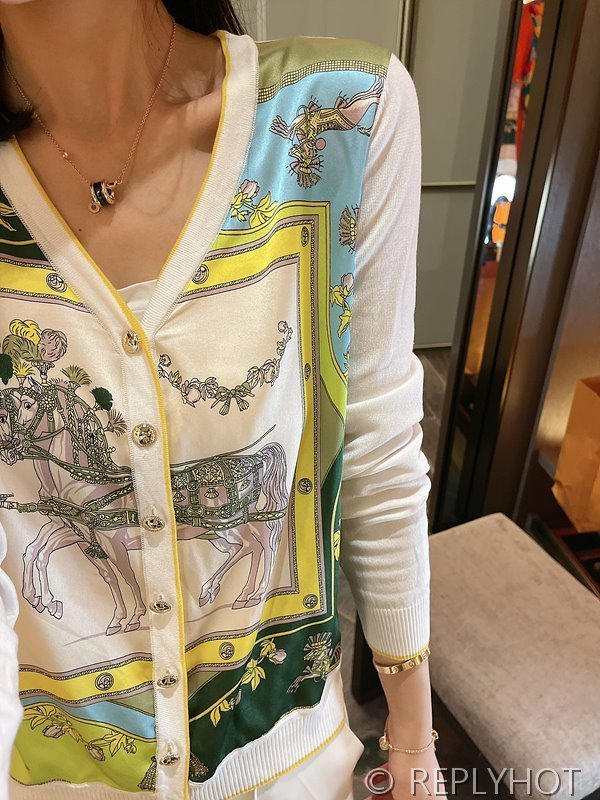 에르메스 실크100% 프린트 니트 풀오버 가디건