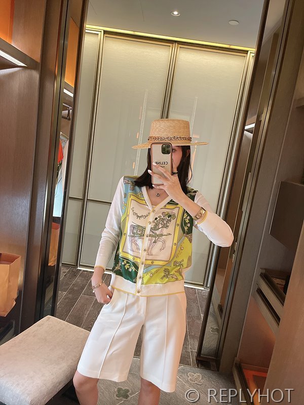 에르메스 실크100% 프린트 니트 풀오버 가디건