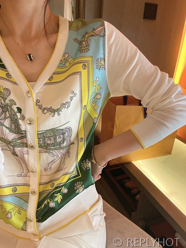 에르메스 실크100% 프린트 니트 풀오버 가디건