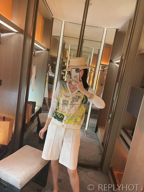 에르메스 실크100% 프린트 니트 풀오버 가디건