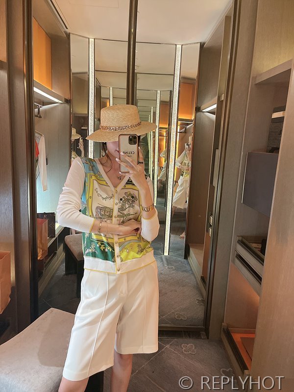 에르메스 실크100% 프린트 니트 풀오버 가디건