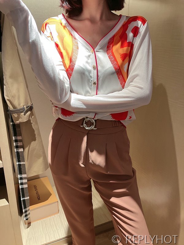 에르메스 실크100% 프린트 니트 풀오버 가디건