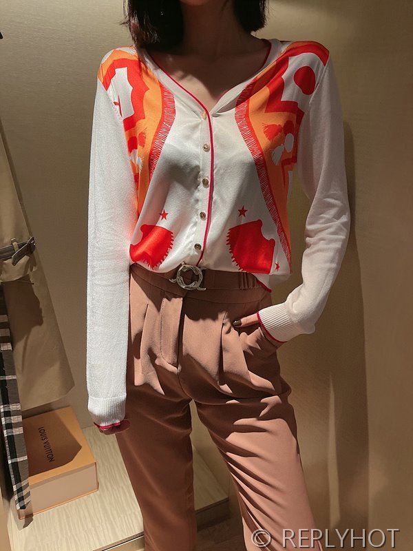 에르메스 실크100% 프린트 니트 풀오버 가디건