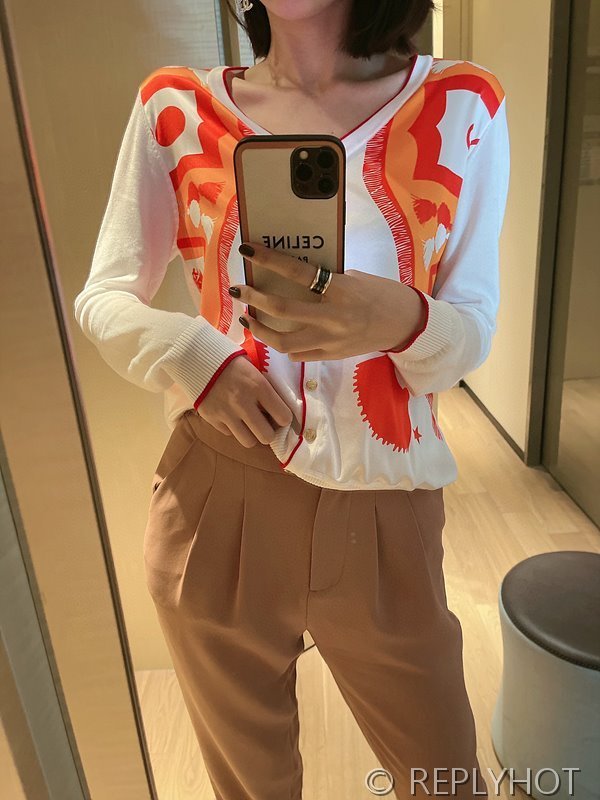 에르메스 실크100% 프린트 니트 풀오버 가디건