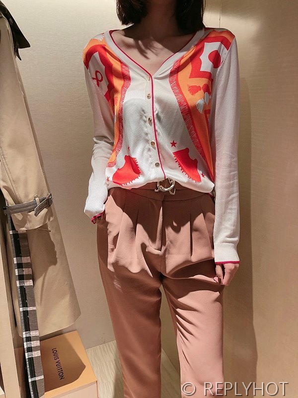 에르메스 실크100% 프린트 니트 풀오버 가디건