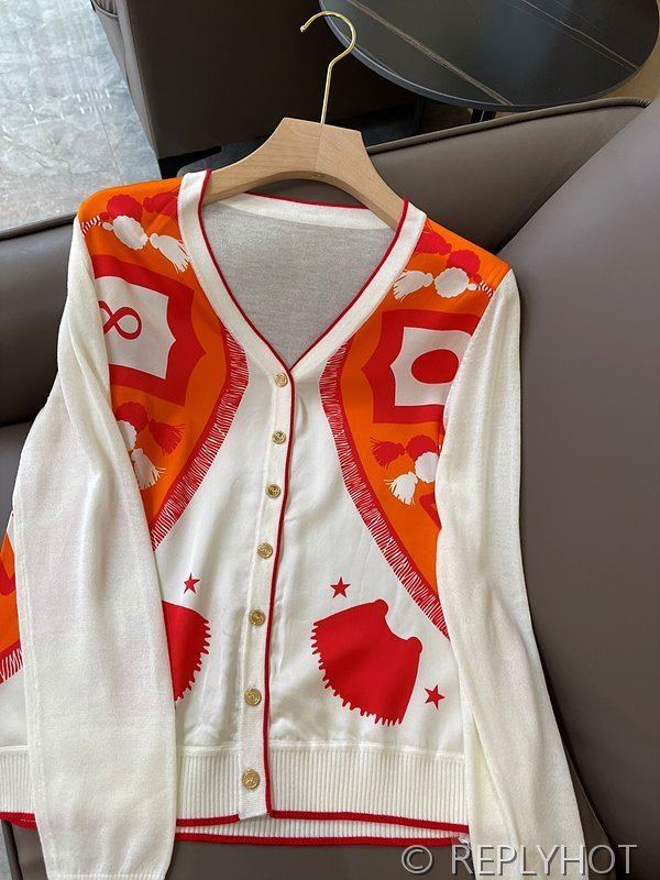 에르메스 실크100% 프린트 니트 풀오버 가디건