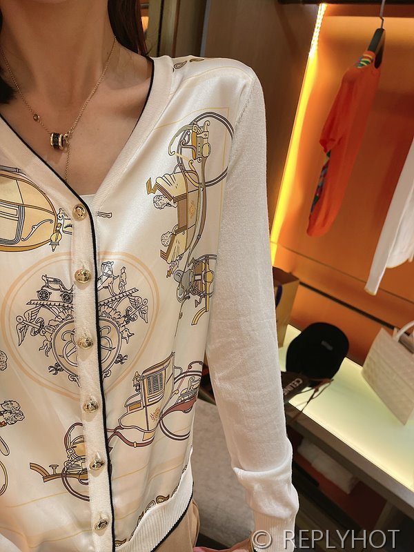 에르메스 실크100% 프린트 니트 풀오버 가디건