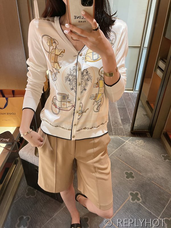 에르메스 실크100% 프린트 니트 풀오버 가디건