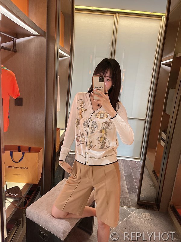 에르메스 실크100% 프린트 니트 풀오버 가디건