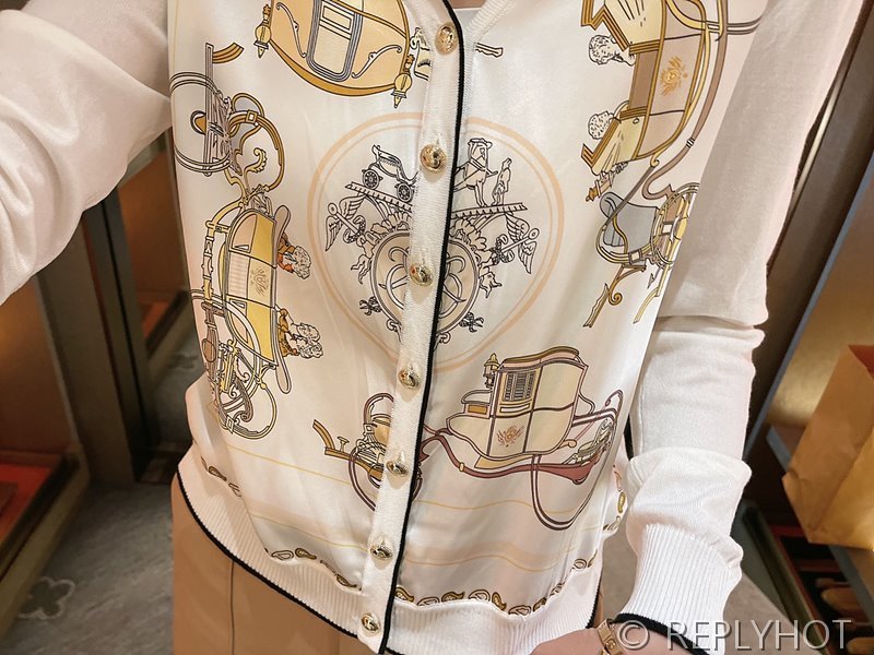 에르메스 실크100% 프린트 니트 풀오버 가디건