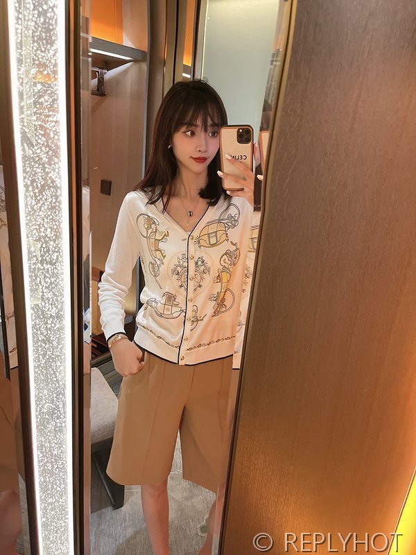 에르메스 실크100% 프린트 니트 풀오버 가디건