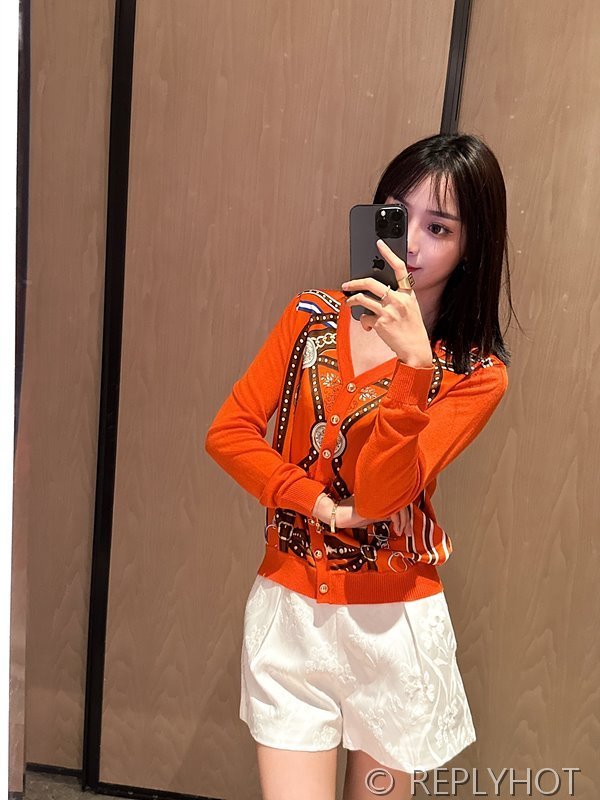 에르메스 실크100% 프린트 니트 풀오버 가디건