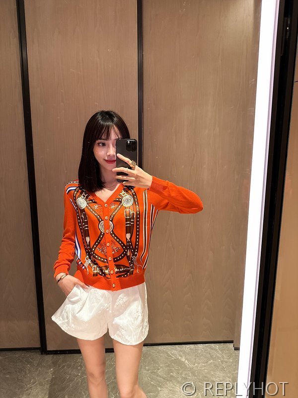 에르메스 실크100% 프린트 니트 풀오버 가디건