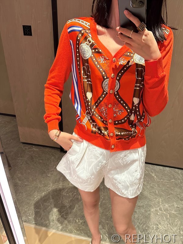 에르메스 실크100% 프린트 니트 풀오버 가디건