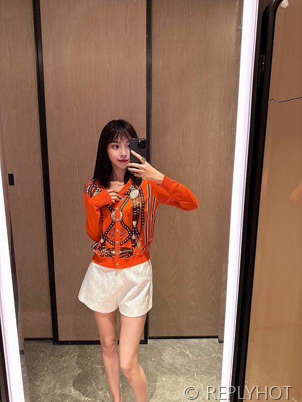 에르메스 실크100% 프린트 니트 풀오버 가디건