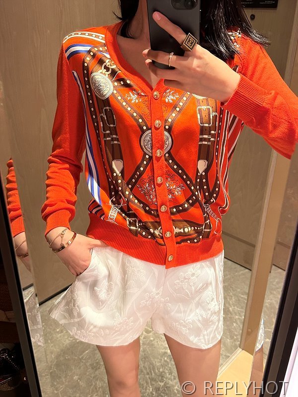 에르메스 실크100% 프린트 니트 풀오버 가디건