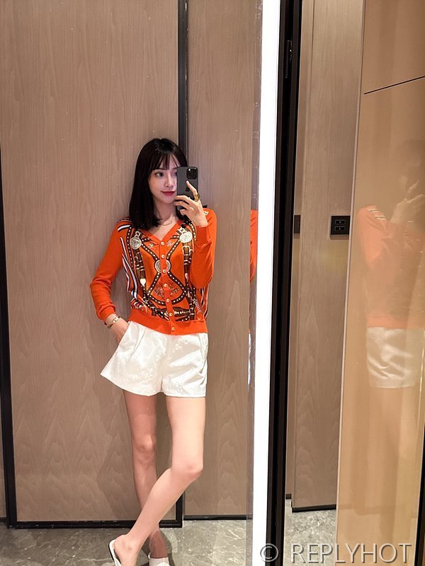 에르메스 실크100% 프린트 니트 풀오버 가디건