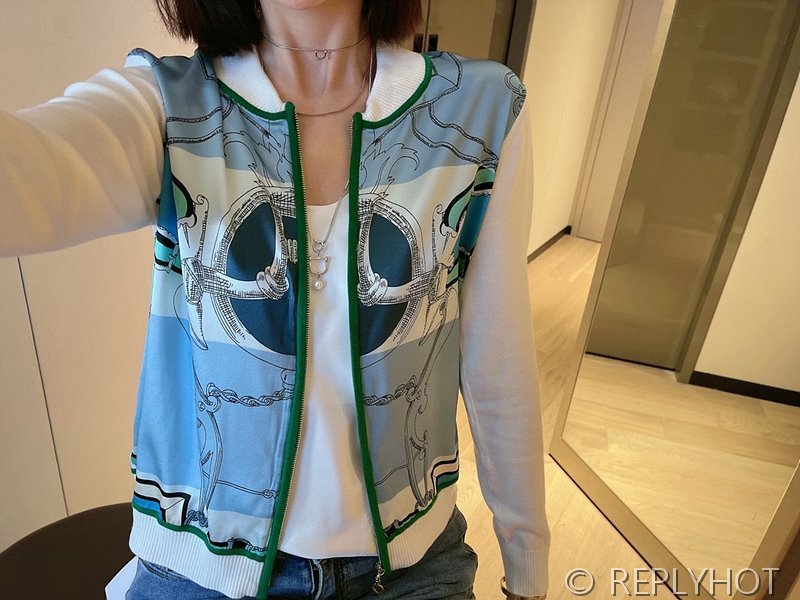 에르메스 실크100% 프린트 니트 풀오버 가디건