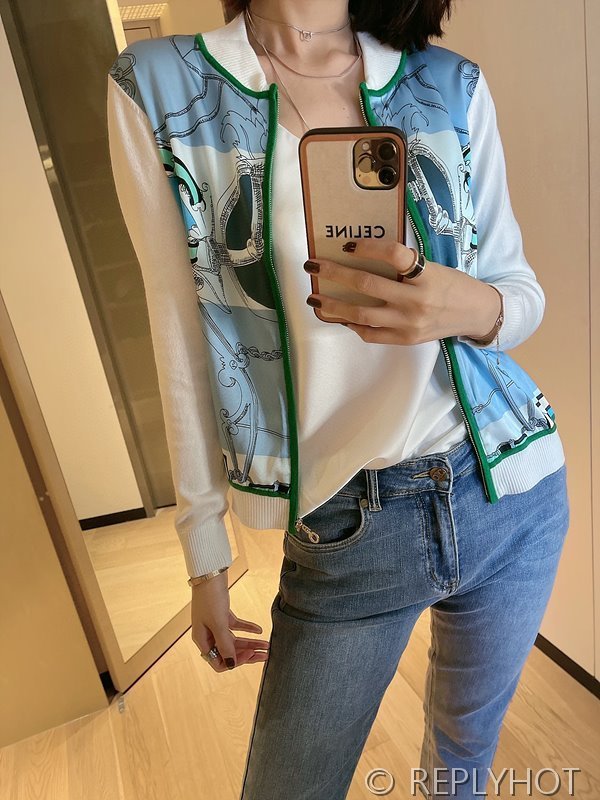 에르메스 실크100% 프린트 니트 풀오버 가디건