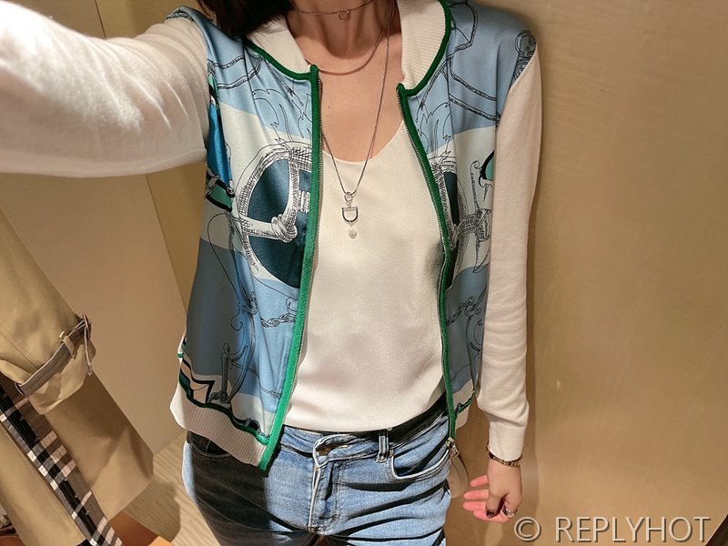 에르메스 실크100% 프린트 니트 풀오버 가디건