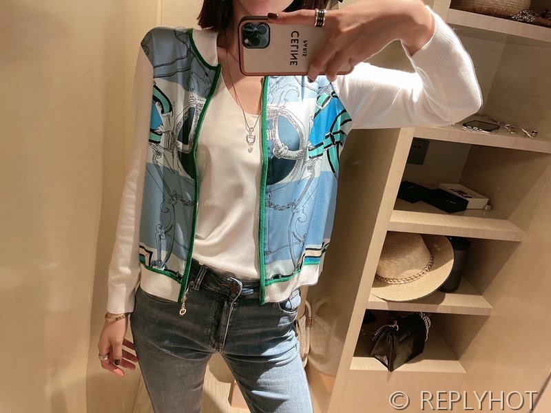 에르메스 실크100% 프린트 니트 풀오버 가디건