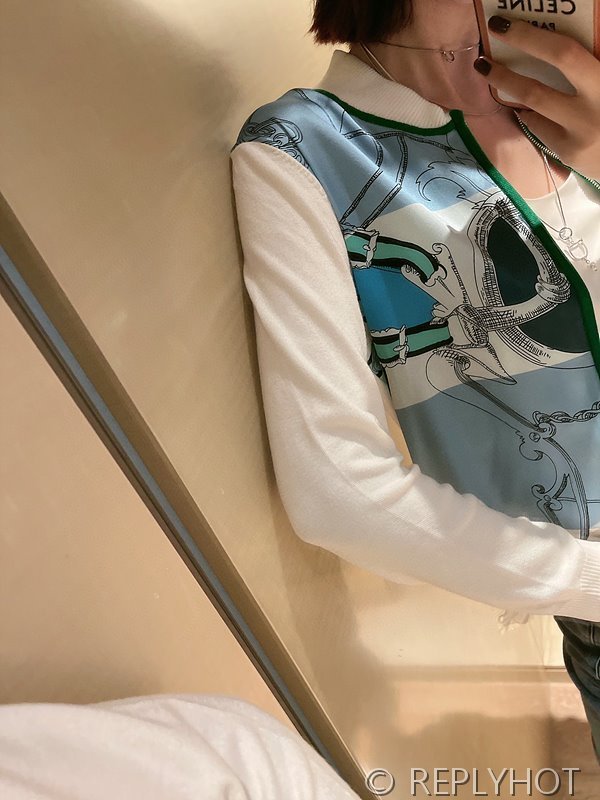 에르메스 실크100% 프린트 니트 풀오버 가디건