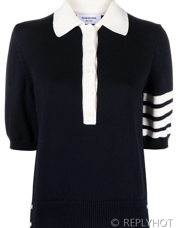 톰브라운 네이비 코튼 헥터 다이애그널 스트라이프 아이콘 쇼트 슬리브 4-바 폴로 셔츠 2COLOR [매장가 220만원대]