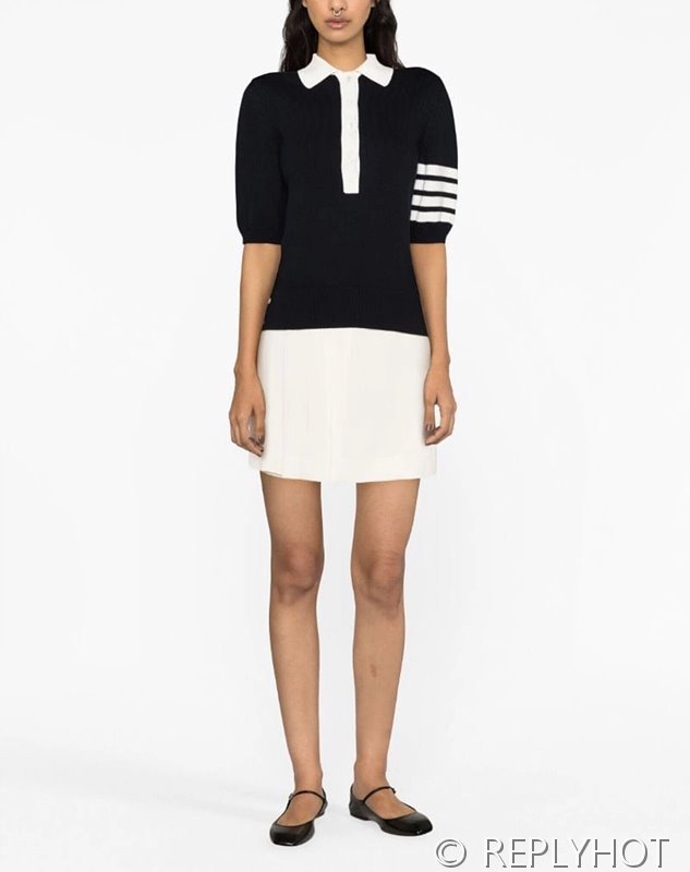 톰브라운 네이비 코튼 헥터 다이애그널 스트라이프 아이콘 쇼트 슬리브 4-바 폴로 셔츠 2COLOR [매장가 220만원대]