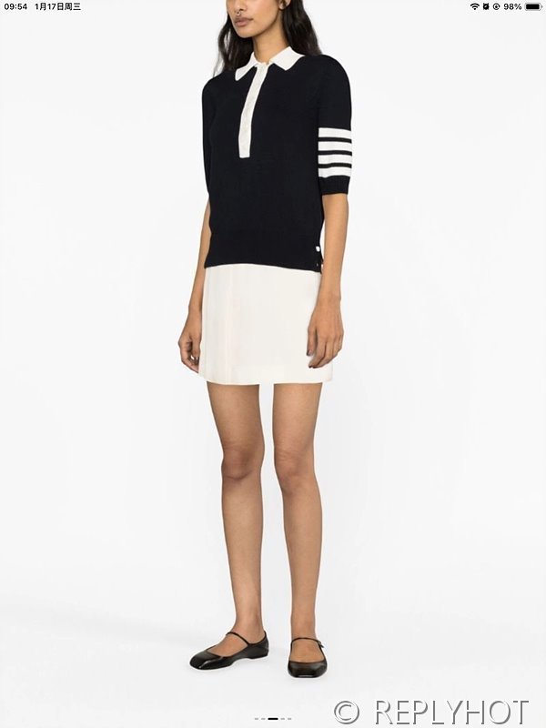 톰브라운 네이비 코튼 헥터 다이애그널 스트라이프 아이콘 쇼트 슬리브 4-바 폴로 셔츠 2COLOR [매장가 220만원대]