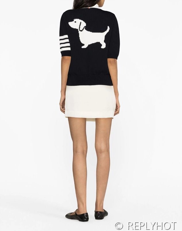 톰브라운 네이비 코튼 헥터 다이애그널 스트라이프 아이콘 쇼트 슬리브 4-바 폴로 셔츠 2COLOR [매장가 220만원대]