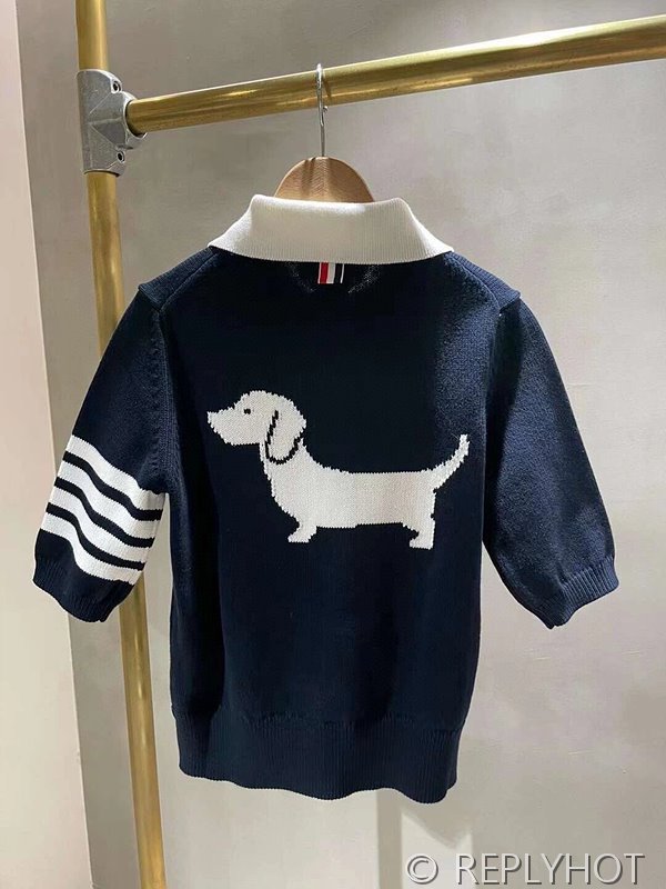 톰브라운 네이비 코튼 헥터 다이애그널 스트라이프 아이콘 쇼트 슬리브 4-바 폴로 셔츠 2COLOR [매장가 220만원대]