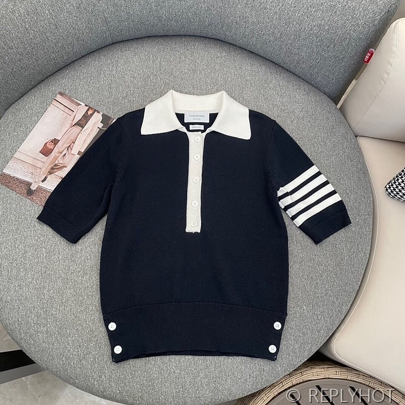 톰브라운 네이비 코튼 헥터 다이애그널 스트라이프 아이콘 쇼트 슬리브 4-바 폴로 셔츠 2COLOR [매장가 220만원대]