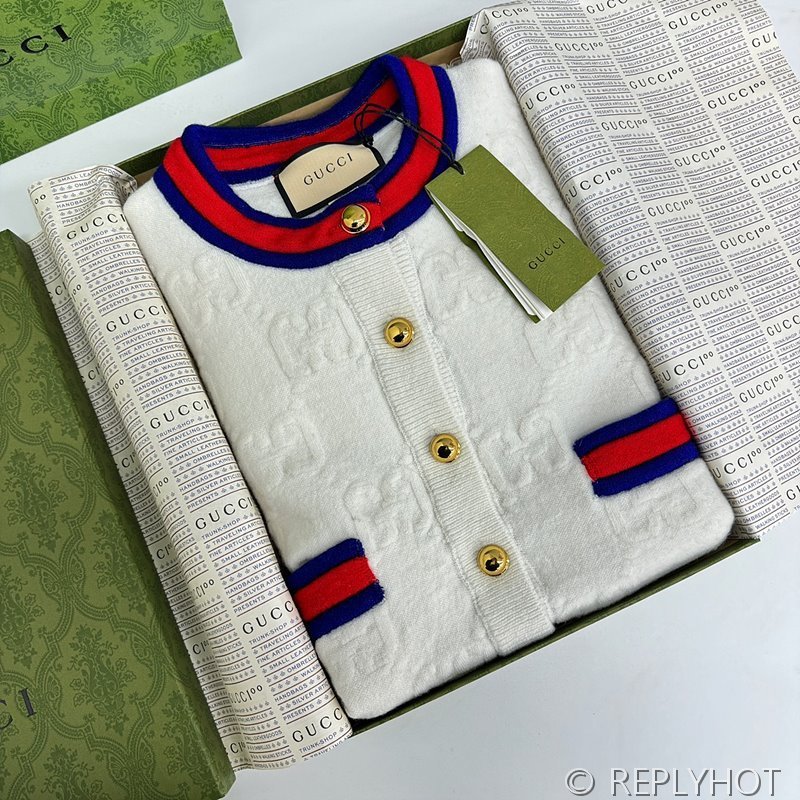 구찌 웹 스트라이프 울 가디건