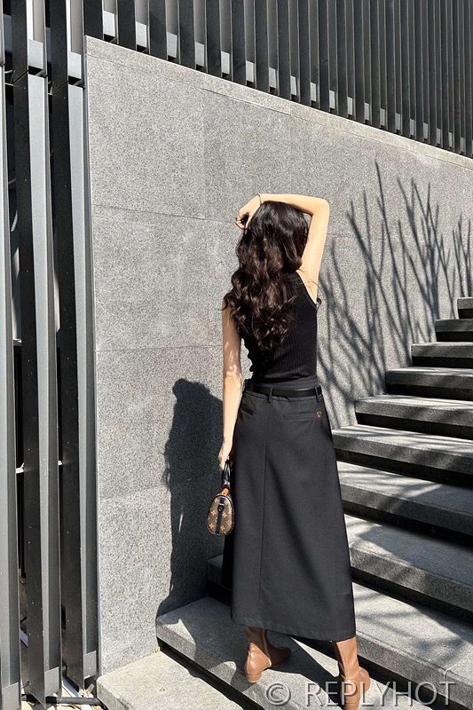 루이비통 벨트 더블 지퍼 슬림 롱 스커트